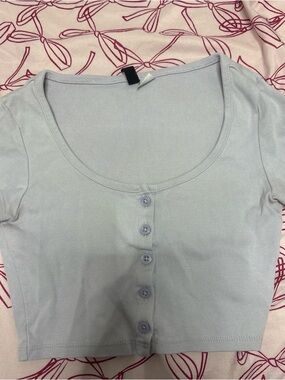 H&M Pale Blue Scoop Neck Button-Front Crop Top